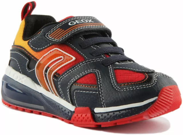 Geox J Bayonyc Kids Light Up Trainers In Navy Red Size UK 7 - 12