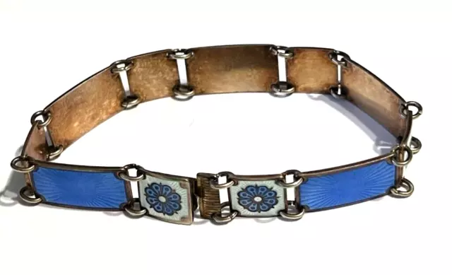 Vintage David Andersen Blue White Guilloche Enamel Gilt Sterling Bracelet B2