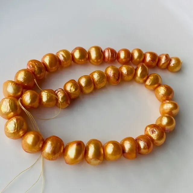 12-17mm Orange Round Potato Genuine Freshwater Pearl Cultured Loose Beads