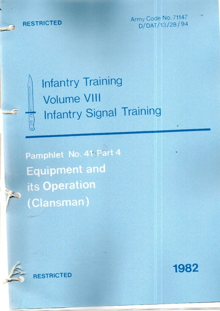 INFANTRY TRAINING VOL V111 INFANTRY SIGNAL TRAINING PAMPHLET No41 pt 4  EX COND