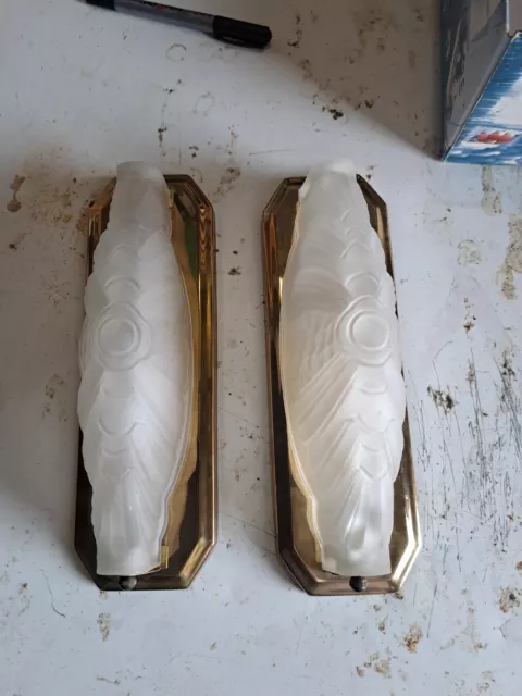 Ancienne paire appliques Mural style Art Deco verre laiton