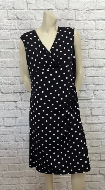 Jessica Howard Women's Black & White Polka Dot Print Sleeveless Dress Size 16