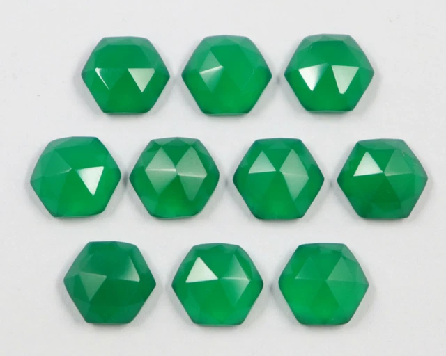 10Pcs Hexagon shape Natural Green Onyx 10 mm Rose cut Flat Bottom AAA quality