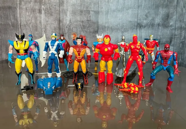 Lot of 12 Complete Marvel & X-Men Action Figures Toy Biz 90s Super Heroes