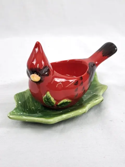 YANKEE CANDLE 6& Ceramic 2 Piece Cardinal On A Leaf Votive Candle ...