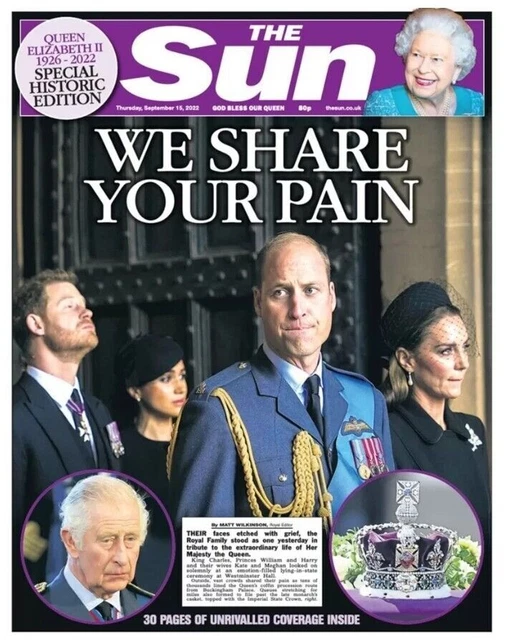 THE SUN NEWSPAPER 15th September 2022 Queen Lying In State HISTORIC
