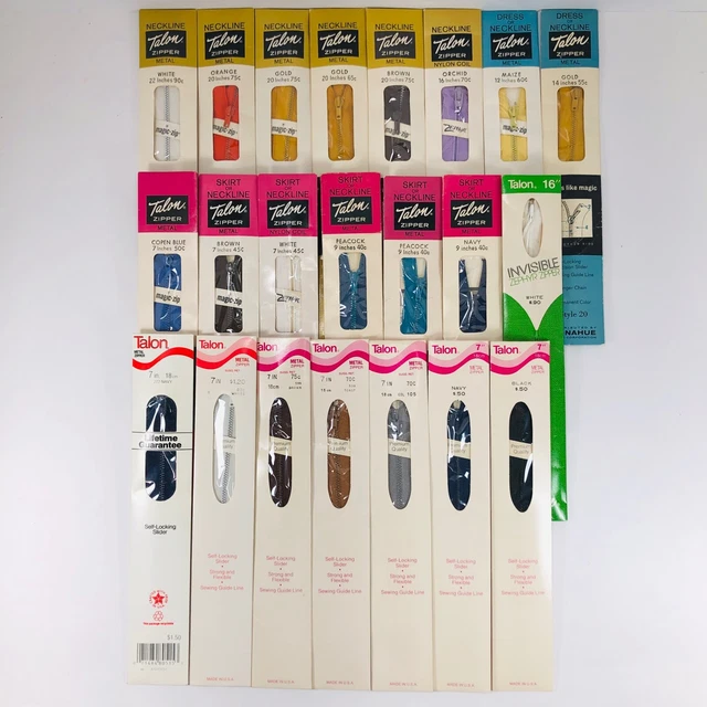 Lot of 22 Vintage Talon Metal Nylon Zippers Original Pack Dress Skirt Neckline