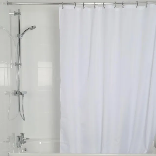 Croydex Shower Bath Curtain Easy Clean White Textile 180cm x 180cm With Hooks