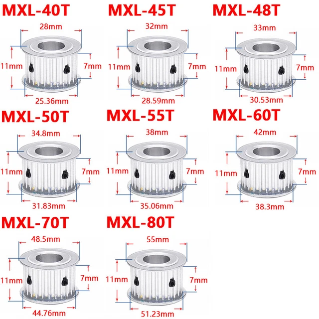thumbnail image 2 of 15T–60 Tooth MXL Timing Belt Pulley – 7mm Width, 6mm Bore, For 6mm Belts, Custom Bundle 2 of 4