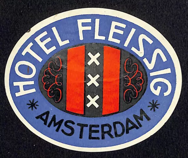 Hotel Fleissig Amsterdam Luggage Label Vintage NOS VGC Scarce