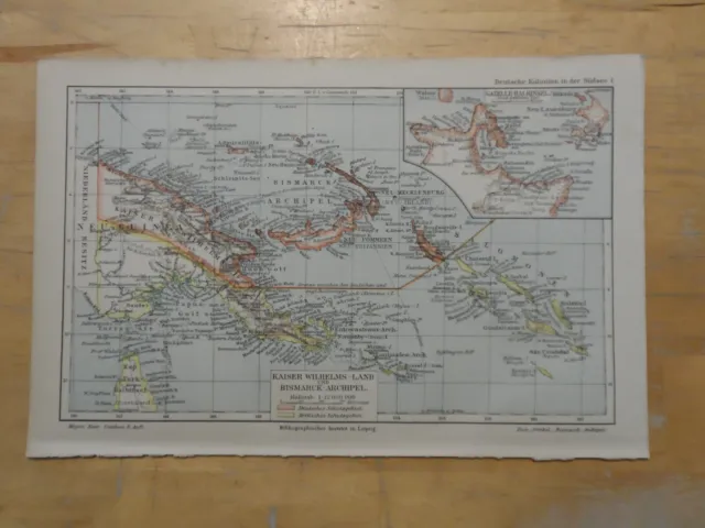 Orig.(1907) Lithographie Landkarte Kaiser Wilhelms-Land Bismarck-Archipel
