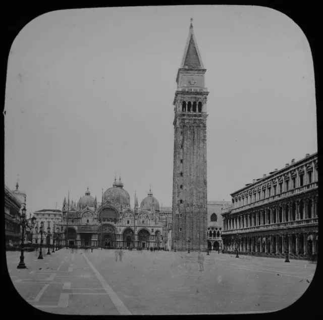 ANTIQUE Magic Lantern Slide ST MARKS & THE CAMPINALE VENICE C1890 OLD PHOTO