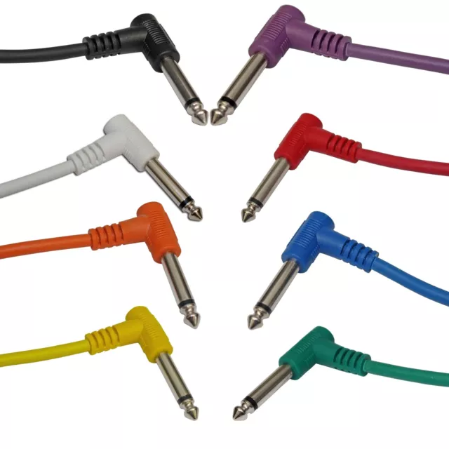 8 PACK mixed color 2 foot ft RIGHT ANGLE 1/4 guitar instrument patch cables cord