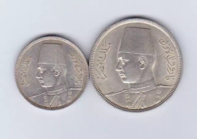 Ah1356/1937 Egypt Silver Ten & Five Piastres Coins In Extremely Fine Condition.