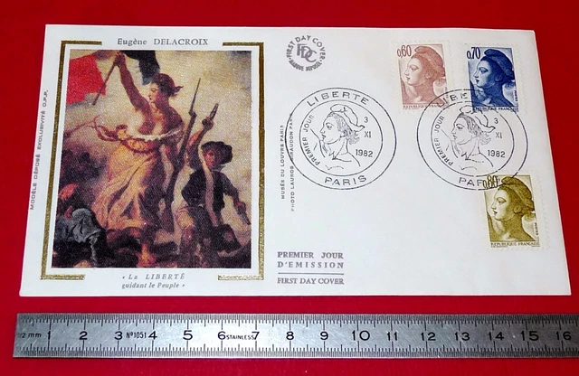 ENVELOPPE 1ER JOUR PHILATELIE 1982 MARIANNE DELACROIX LIBERTE GUIDANT ...