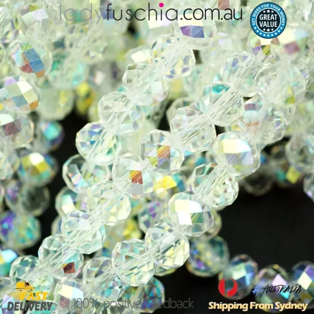 1 Strand 8mm Clear AB Aurore Boreale Rondelle Faceted Glass Crystal Beads 65 PCs