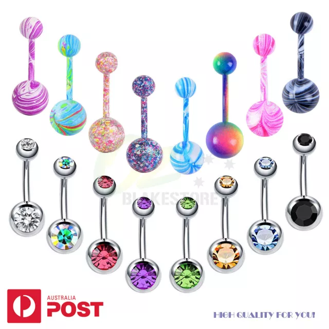 3-6PCS Belly Button Rings Surgical Steel Navel Bar Girls Body Piercing Jewellery
