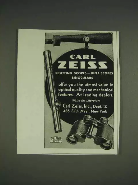 1933 Carl Zeiss Spotting Scopes, Rifle Scopes and Binoculars Ad