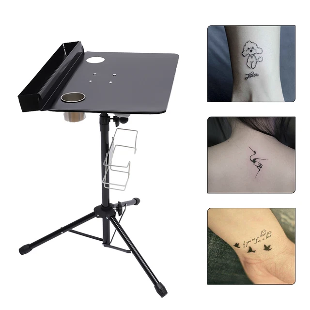 Table Tatouage Réglable Avec Rangement - Étagère Alimentation & Gants | Pour Salon Ou Maison | Noir