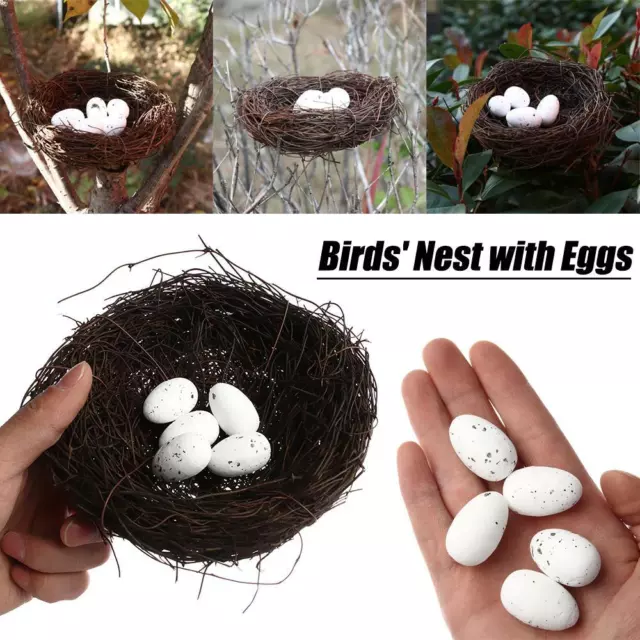 Home Decoration Fake Eggs Toad Vine Woven Artificial Birds Nest Straw Roost