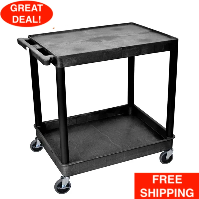 TC 24 In. W X 32 In. D Large Flat Top And Tub Bottom Shelf Utility Cart Black