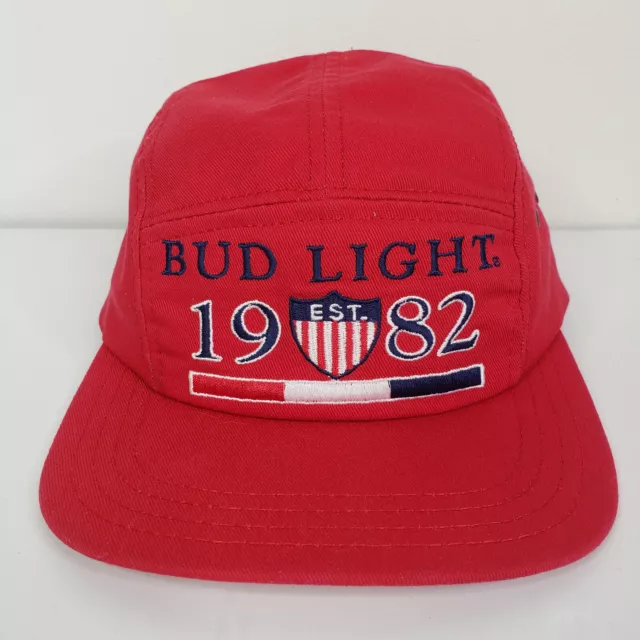 Vintage Budweiser Bud Light Beer 5 Panel Strapback Hat Red Baseball Cap USA Made