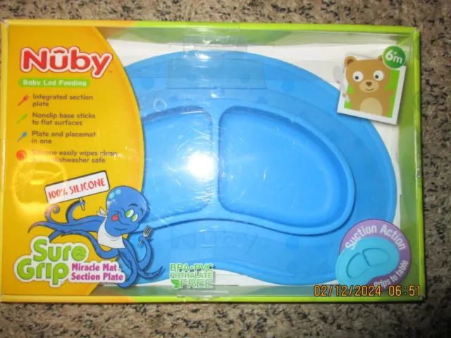 Nuby Baby Led Feeding Sure Grip Miracle Mat Section Plate BPA free Blue Placemat