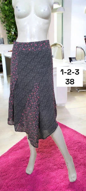 Robe Longue Grise Un Deux Trois Taille 38 - Sans Manches, Doublée, Motifs Fleurs/rock
