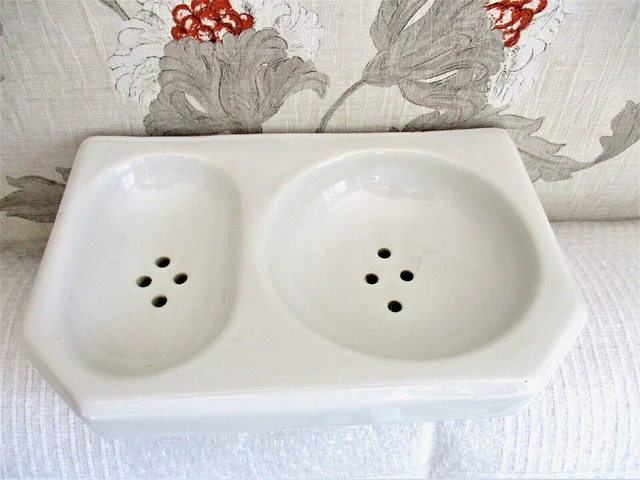 Ancien grand porte savon mural applique double en porcelaine ART Déco 1kg 750 3