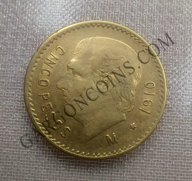 Oro. Mexico 5 Pesos de oro del 1910 moneda de circulación. GOLD COINS