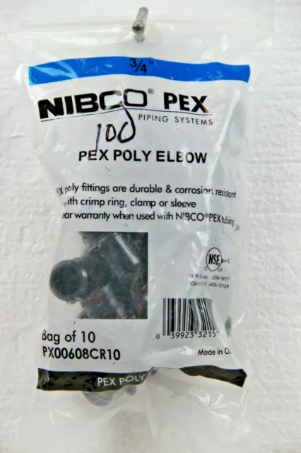 NIBCO® 3/4" Poly PEX Elbow Fitting - PX00608CR10 Contractor Pack of 10