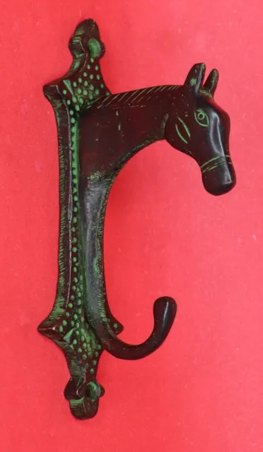 Green Horse Antique Style Handmade Brass Cup Key Cloth Hanger Wall Mounted Hook 2