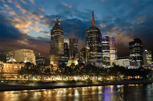 MELBOURNE SKYLINE AT NIGHT GLOSSY POSTER PICTURE PHOTO australia victoria 1481