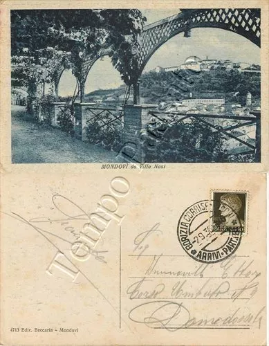 Cartolina di Mondovì, panorama da Villa Nasi - Cuneo, 1936