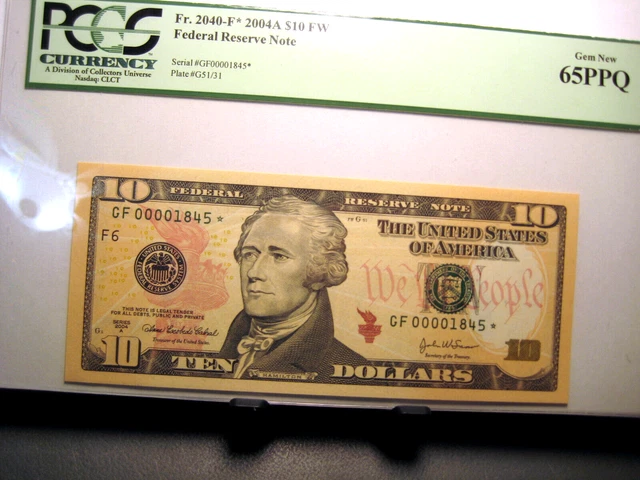 2004 $10 FEDERAL RESERVE STAR NOTE Fr.#2040-F* GEM NEW PCGS 65PPQ LOW SERIAL #