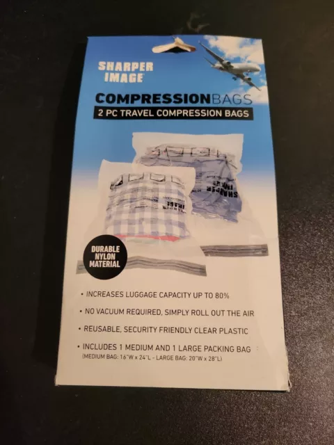 Sharper Image Travel Compression Bags 2 Pieces 1 Med 16x24” 1 Lrg 20x28”