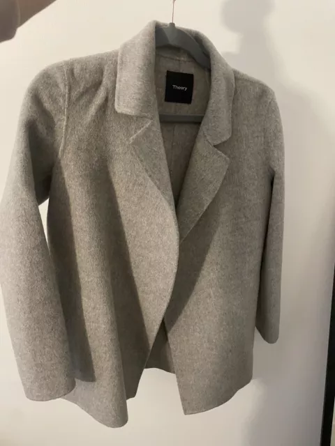 Theory Clairene New Divide Gray Open-Front Wool Cashmere Jacket (Size P)