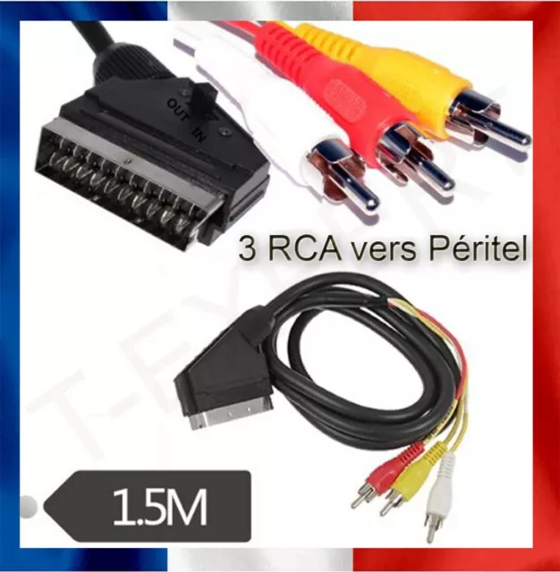 1,5 m, prise péritel à 3 x Phono RCA (rouge, blanc, jaune) câble av, audio vidéo