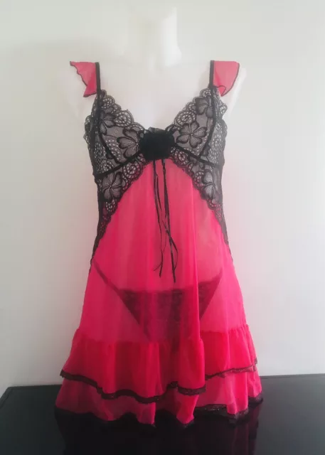 Nuisette Transparente Rose Fushia avec string assorti / Lingerie sexy 3