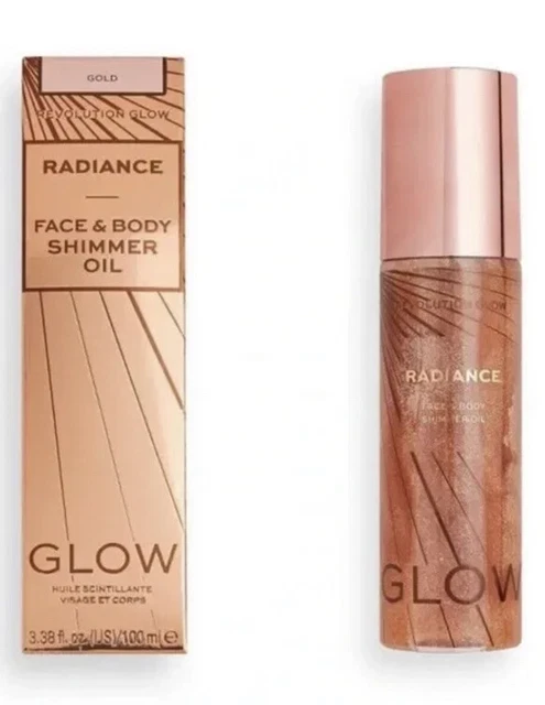 ACEITE DE BRILLO FACIAL Y CORPORAL REVOLUTION GLOW RADIANCE - DORADO - 3,38 fl oz NUEVO EN CAJA