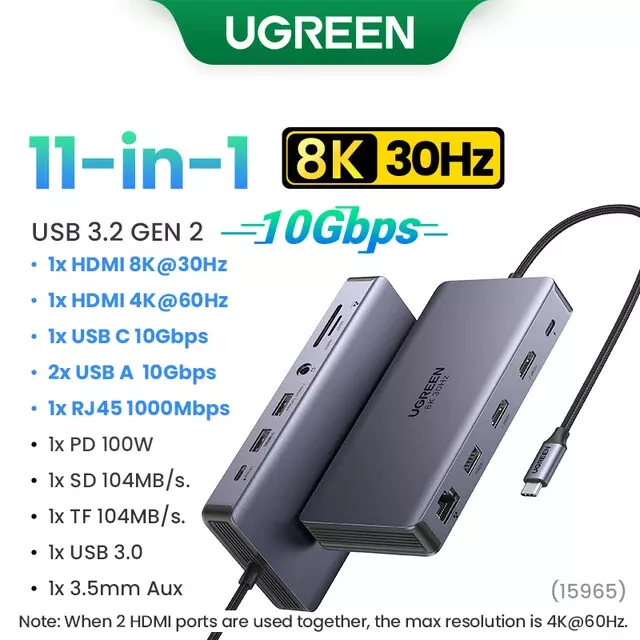 UGREEN 10Gbps USB C HUB 4K60Hz Type C to HDMI RJ45 Ethernet PD100W for Macbook