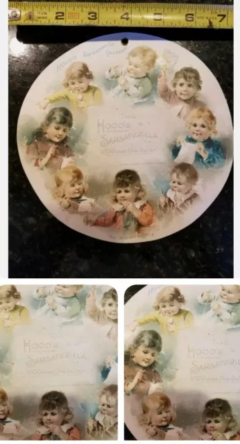 1892 Hood's Sarsaparilla Victorian 8" Round Trade Calendar Baby Sewing Circle