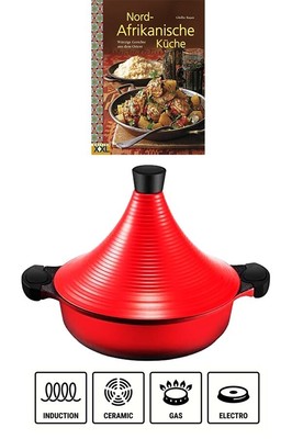 28cm Induzione Lavabile in lavastoviglie INTIGNIS Pentola marocchina per Cucinare Tagine con Coperchio in Alluminio autopasticcante Non-Stick Black 