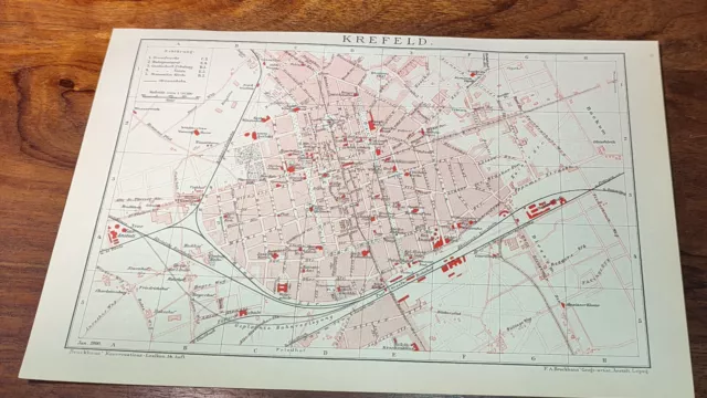 historische Stadtkarte/Stadtplan 1898 " Krefeld " original