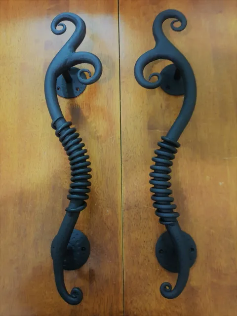 Large Wrought Iron Black Entry Door Pull Handles.480mm/19inch 1Pair (2 Handles)