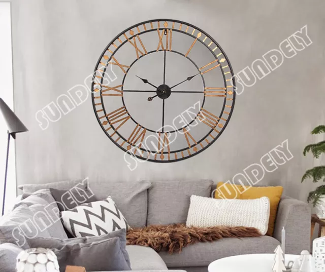 Large Outdoor Garden Wall Clock Big Roman Numerals Giant Open Face Metal 80Cm