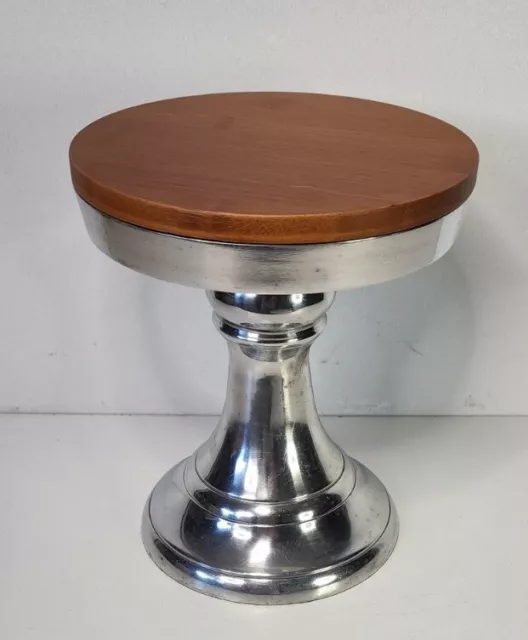 Custom 8" Tabletop Pedestal Plant Stand, Aluminum & Teak