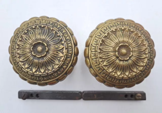 Pair Antique Victorian Brass / Bronze Ornate Front Door Knobs Door Hardware