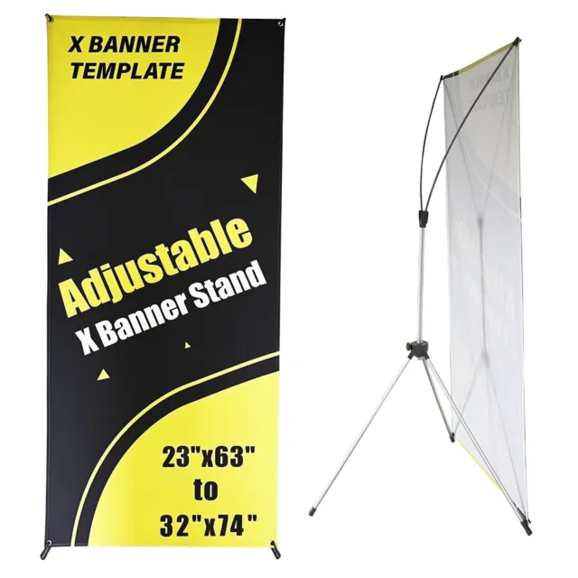 Premium Adjustable X Banner Stand 23" x 63" to 32" x 74" For Trade Show Display