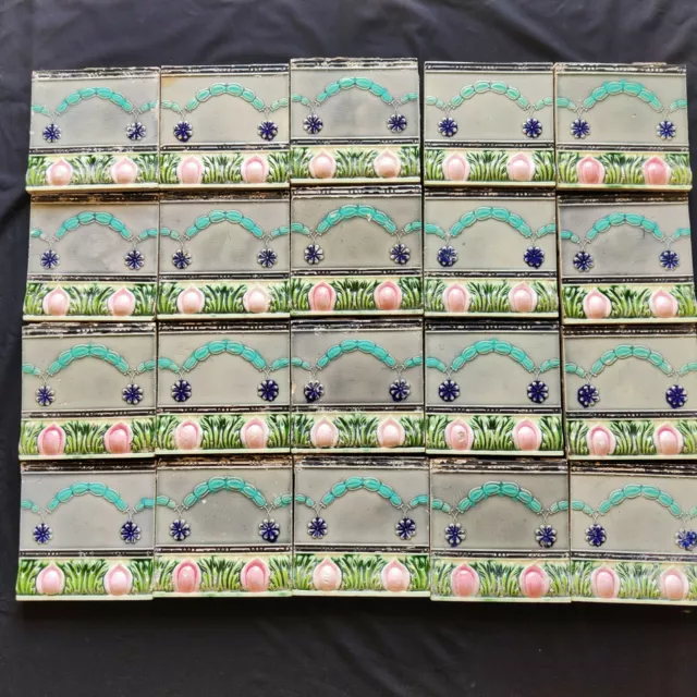 Vintage Garland Design Embossed Nouveau Architecture Furniture Tiles Japan 20Pcs